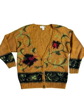 Vintage 80s Michelle Stuart Cardigan Oversized Floral Mohair Sweater L Artsy